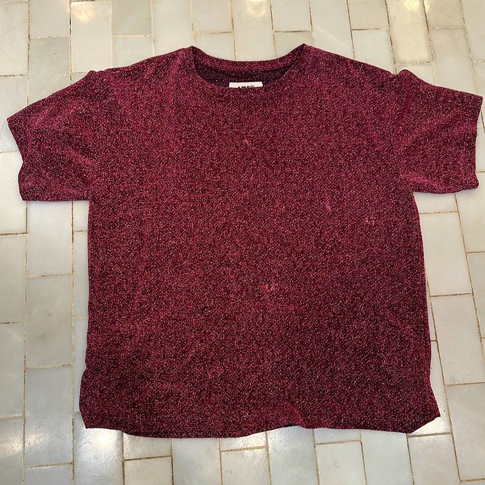 MM6 Margiela Glitter Pink Shirt Women's Short Sleeve Pullove